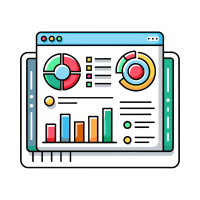 Illustration of a digital analytics dashboard showing various graphs, pie charts, and performance metrics, symbolizing insights and reporting.